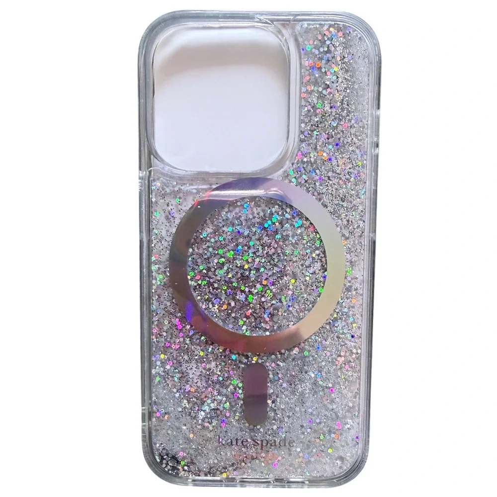 NWOT Kate Spade iPhone 15 Pro Case Liquid Glitter MagSafe Iridescent